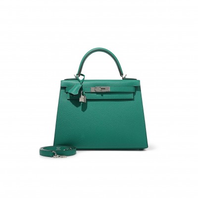 HERMÈS VERT JADE EPSOM KELLY 28 SELLIER PALLADIUM HARDWARE (28*22*10cm)